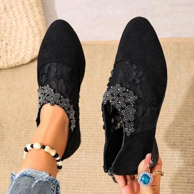 Fashion Women 2025Fashion Rhinestone Women Flowers Low Heel Women Mesh Plus