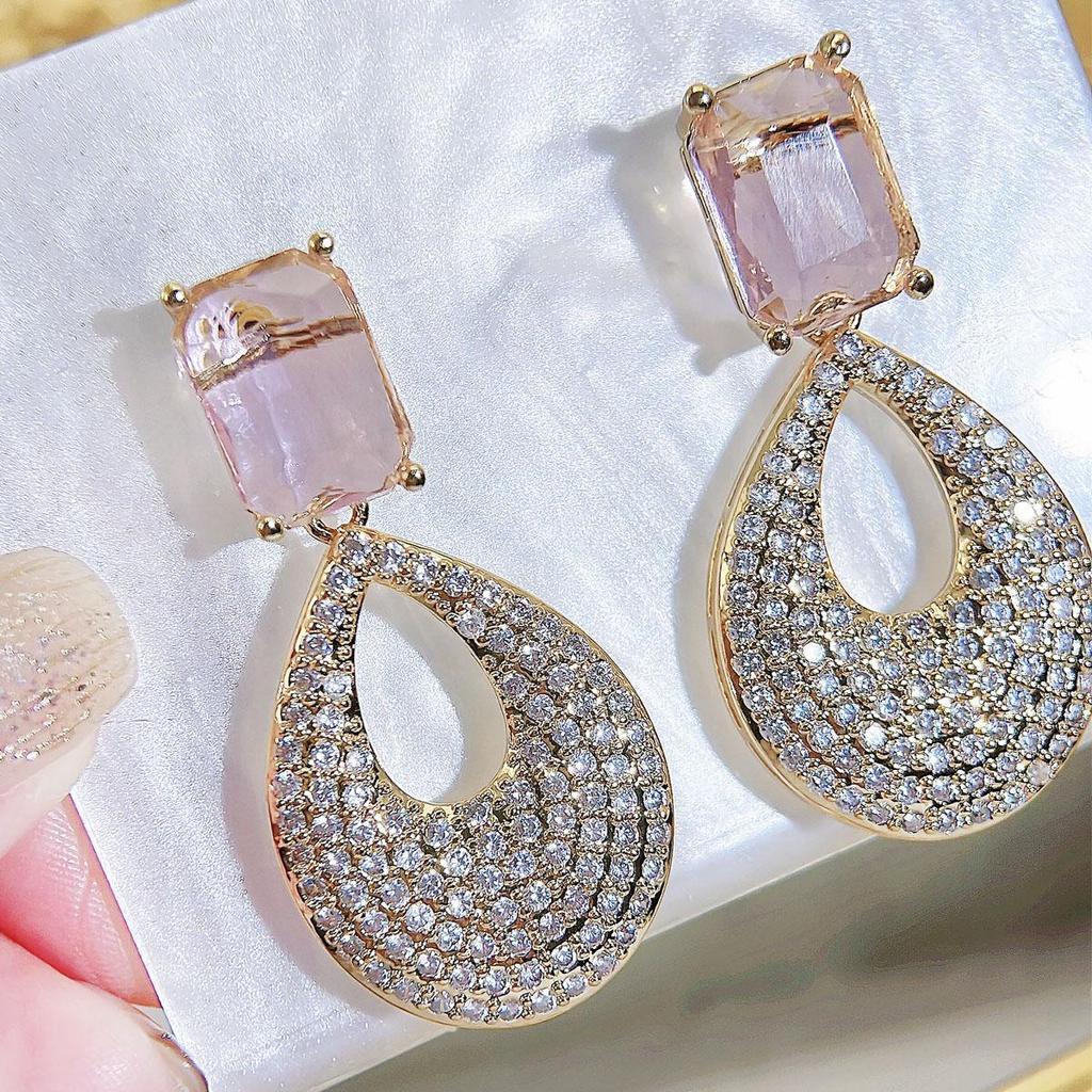 CMM Gjennomsiktig Lyseblå Rosa Cubic Zirconia Gylne Dråpe Øredobber Brudepike Brude Elskersmykker Beste Gave