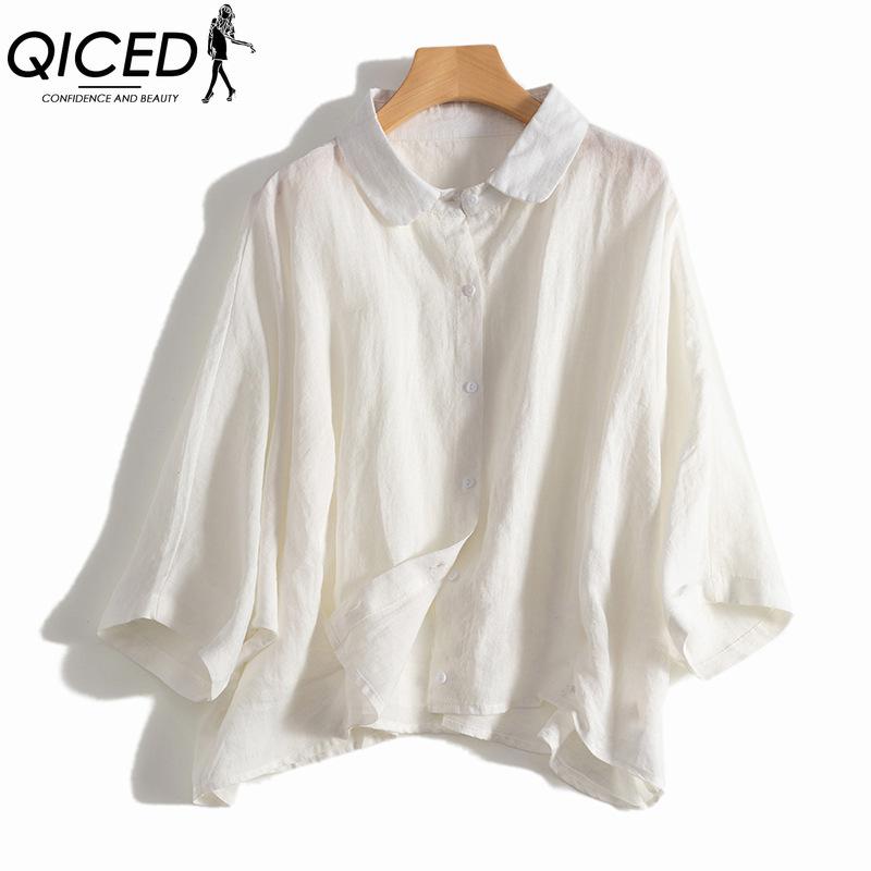 

QICED Женские модные повседневные однотонные блузки и рубашки-поло с длинным рукавом с принтом XXL белый