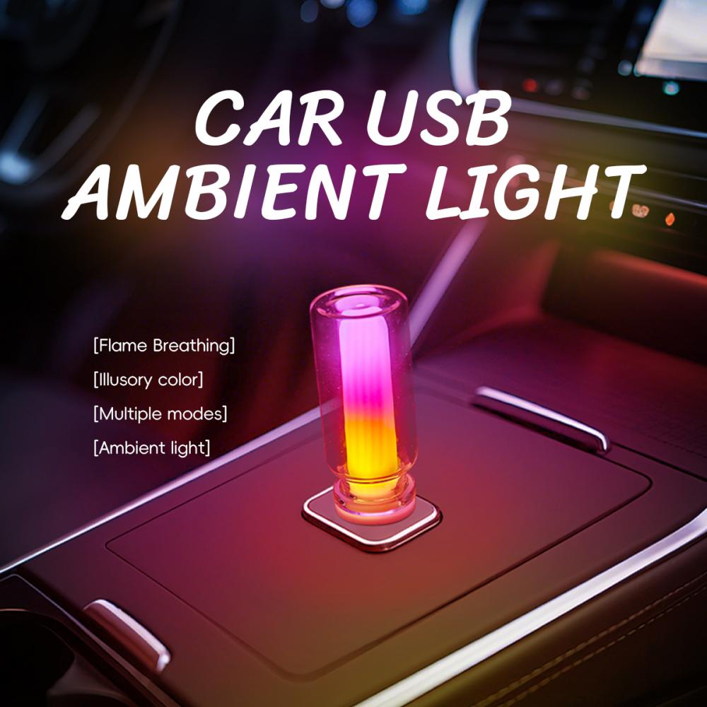Car USB LED Rainbow Color Atmosphere Light LED Filament Lamp Portable Lighting Plug and Play Decorative Atmosphere Light