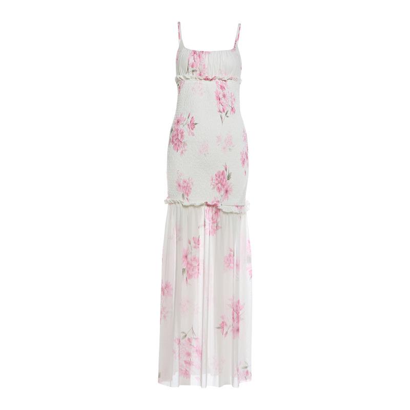 2026 European and American summer new comfortable leisure vacation wind floral suspender high-end design dress women S