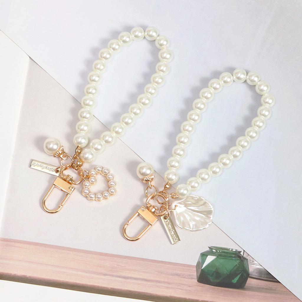 Heart Keychain Phone Chain Pendant Shell Pearl Pendant Charm Decorations Girls Bag Keyring Hanging Ornament Accessories
