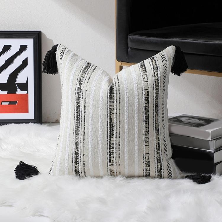 Plushes Chenilles Jacquard Stripeds Tassels Throw Pillow Cover, Bohemians Throw Pillow Cushions Sleeve for Fashionable Space