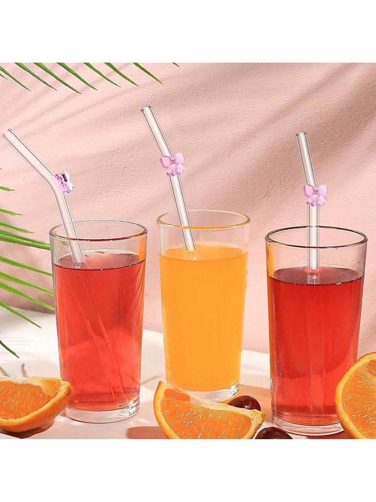 7PCS Reusable Bow Glass Straws, Cute Bow Glass Straw with  Cleaning Brush for Coffee Lover, Smoothies, Frozen Drinks, Tea, Juice