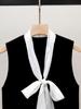 S Family Autumn French Hepburn Color Block Ribbon Bow Short Loose Vest Top