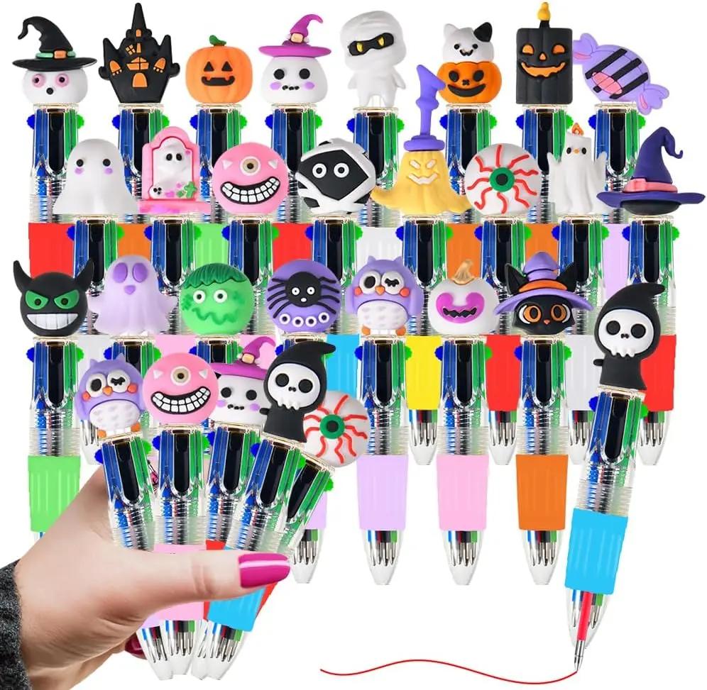 5/10 Stück Halloween Stifte Mini 4-in-1 Farben Einziehbar Bunter Kugelschreiber Kürbis Geist Fledermaus Schreibwaren Schulparty Geschenk