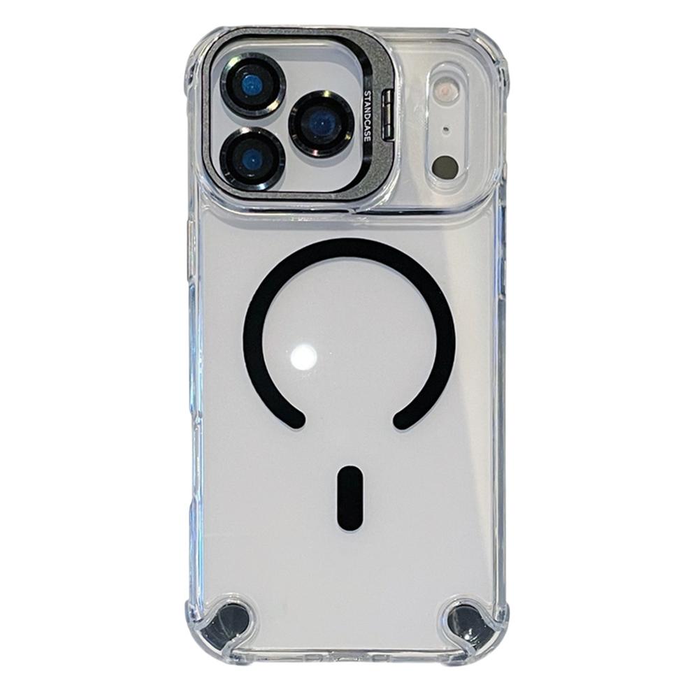 For iPhone 17 Pro Magnetic Case TPU PC Clear Kickstand Phone Cover with Tempered Glass Lens Films