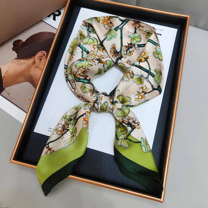 New Versatile Imitation Silk with Suit Silk Scarf Fashionable Women's Small Square Silk Scarf French Spring and Autumn Scarf
