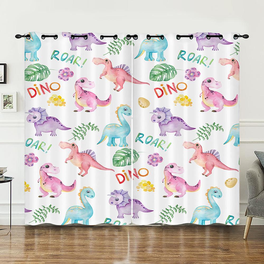 Curtain Cartoon Dinosaur Illustration Curtain Digital Printing Blackout Curtain No Punching
