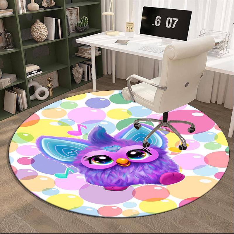 Colorful Furby In Bubbles Round Rug for Livingroom,Bedroom, Palyroom, Chair Rug, Area Rug, Circle Carpet, Fan Christmas Gift