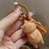 Cartoon Animal Wooden Carved Cat Keychain Weave Rope Carved Cat Keyring  Gifts