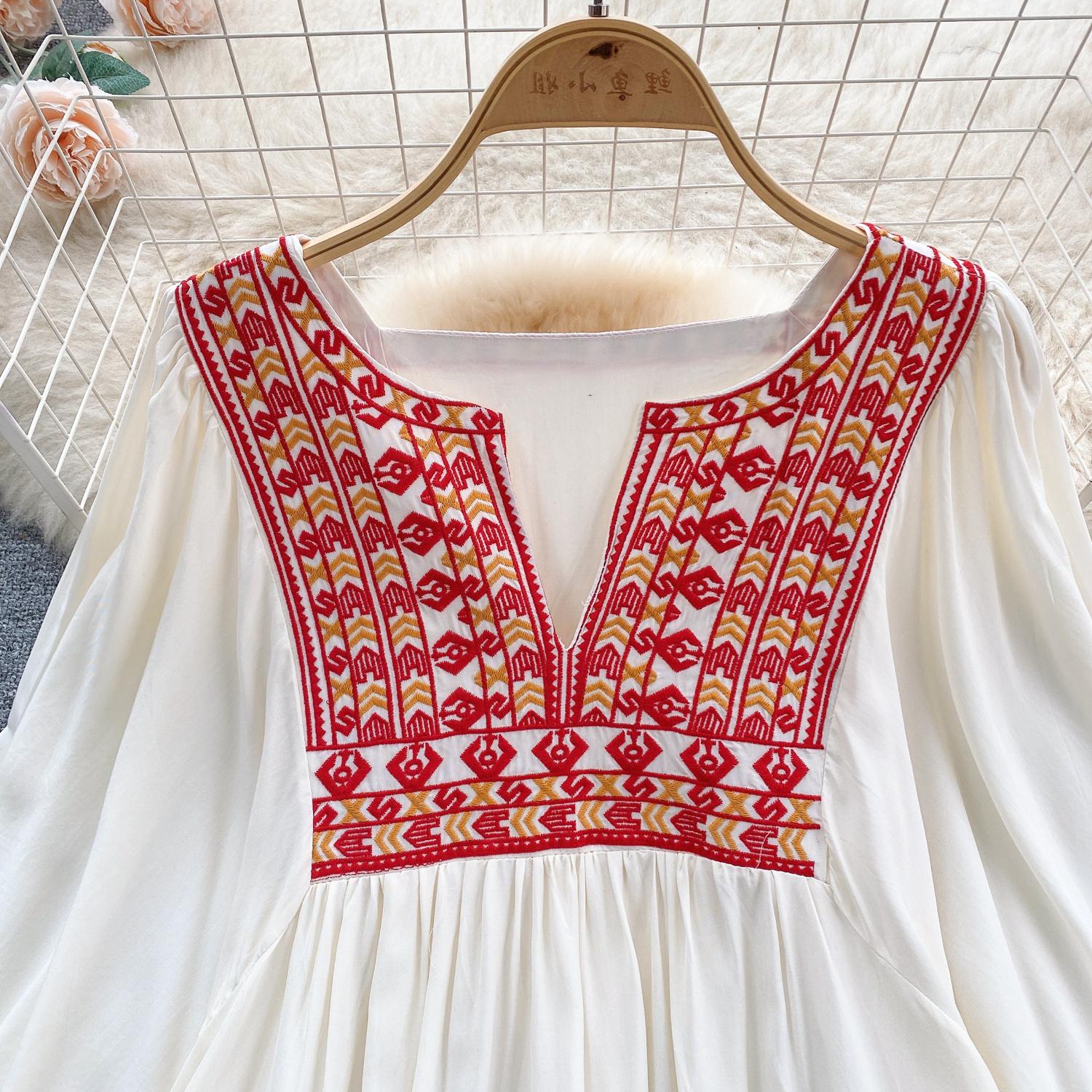 Женские платья Новое поступление V-образный вырез вышитый воланами край длинный — фото 8