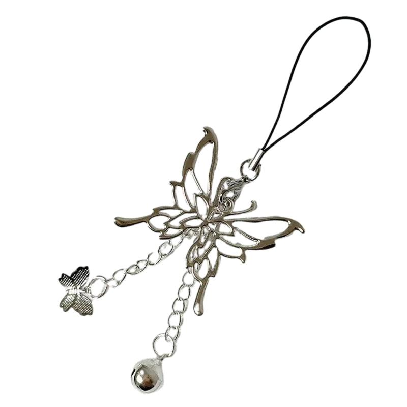 Chic Butterfly Bell Pendant Phone Chain Delicate Cosplay Keyring Charm Stylish Keychain with Butterfly Pendant Ornament 1