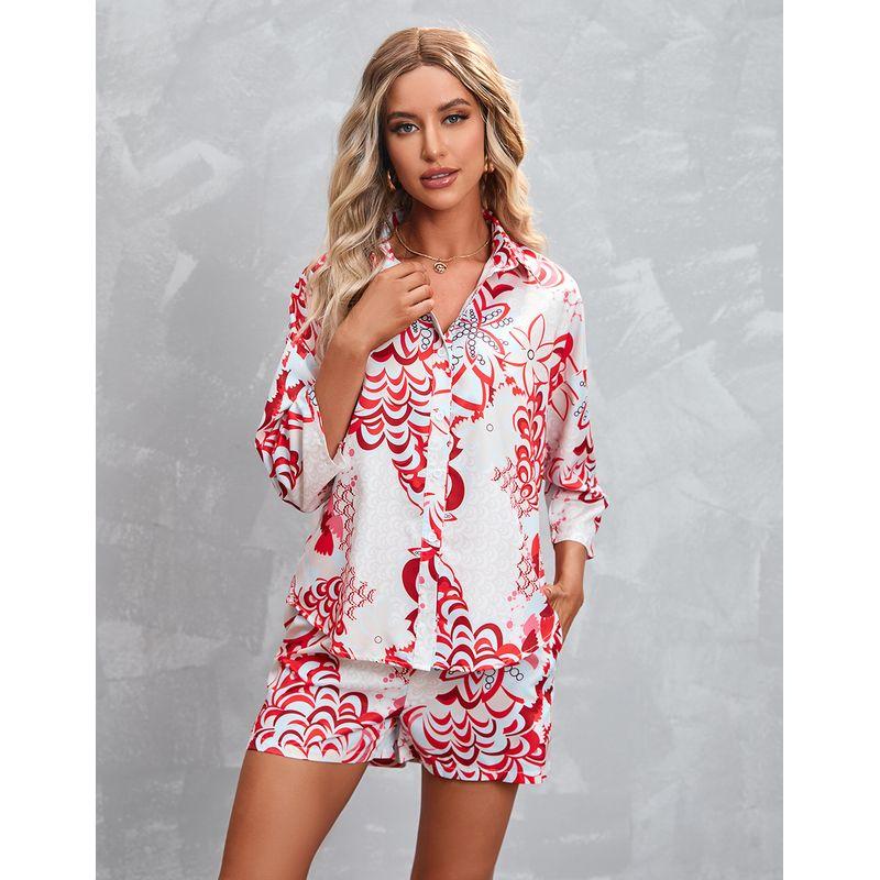 

Printed Seven Quarter Sleeve Shorts Set Printed 3/4 Sleeves Shorts Suit 102050 Red S