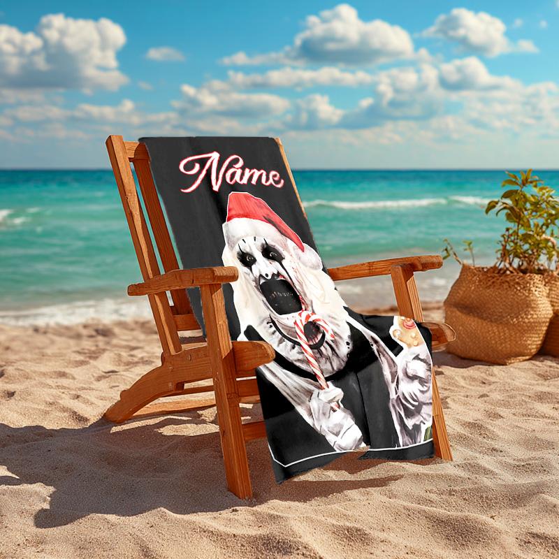 Personalized customized proof beach towel with Terrifier Art the Clown pattern - soft, absorbent,quick-drying,perfect swimming,camping&bathing