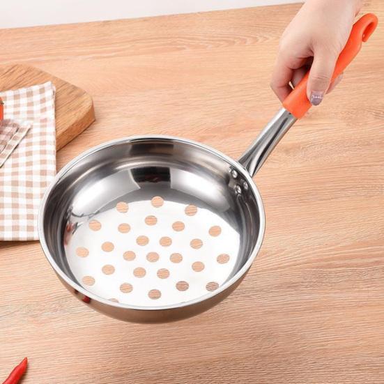 Stainless Steel Large Hole Colander with Long Handle Pasta Vegetable Strainer for Gnocchi Noodles Dumplings Rust-Proof Dishwasher Safe Multi-Purpose