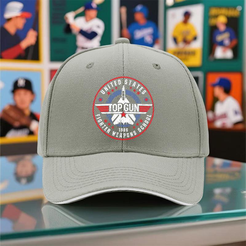 1Pc Of New Summer And Autumn Adjustable Vintage Baseball Cap For Couples, Featuring A Top Gun Pilot Print. This Breathable Black