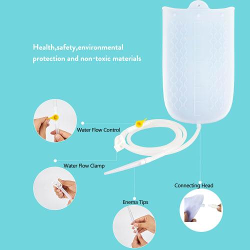 GNEGKLEAN Silicone Enema Bag Kit with 6-Foot Hose, 5 Enema Tips, Controllable Flow Valve, and Thermometer - 2-Quart Capacity Coffee Enema for Colon Cl
