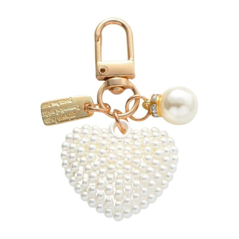 Trendy Pearls Heart Keychain Accessory Sturdy Heart Keychain With Pearls and Rose Charm For Social Event And Outings