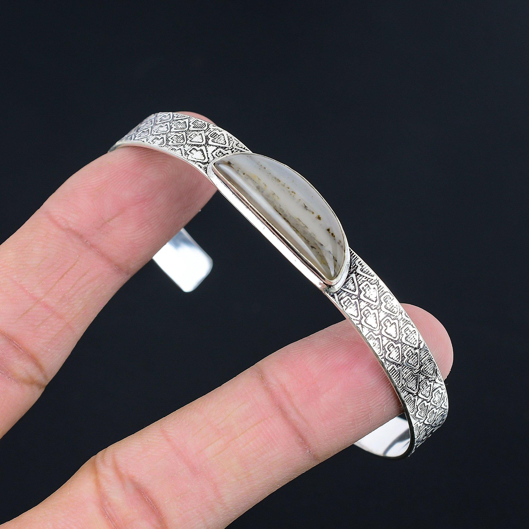 

Crescent Montana Agate Stone Daughter New Boho Bangle Bracelet Sterling Silver Adjustable