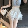 Women Summer High Waist Sweet Lace Skirt Short Mini Cake Puffy Skirts Black White Cute Skirt