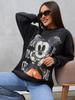 2024 Retro Mickey Cartoon Abgenutzter Schwarzer Langarm-Hoodie