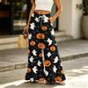 Pantaloni Larghi da Donna con Tasche Vita Alta Coulisse Vestibilità Larga Pantaloni Casual Stampa Halloween Leggeri Comodi