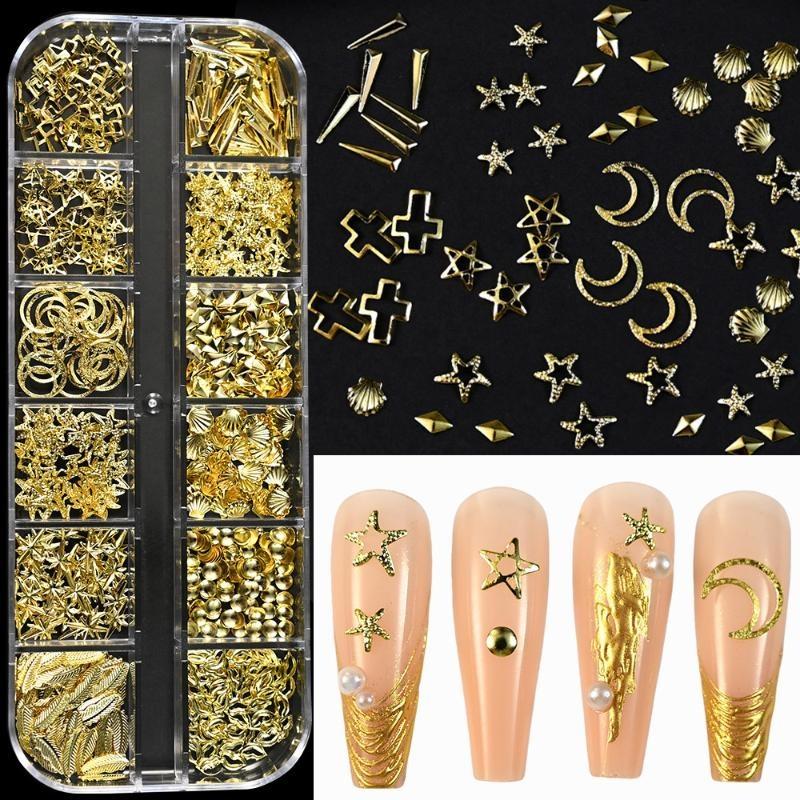 12Grids 3D Exquisite Cross Nail Art Rhinestones Y2K Metal Punk Full Glitter Diamond Cross Nail Charms