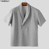 INCERUN Mens Lapel Neck Short Sleeve Casual Loose T-shirts Tops