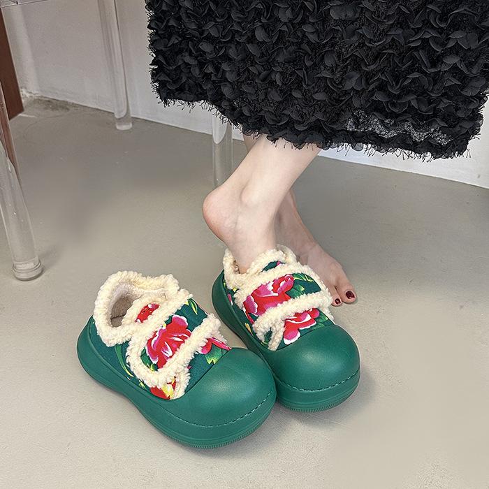 

Women s Large Size Velcro Thick Sole Soft Sole Floral Winter Warm Fur One Snow Boots Padded Lined Ankle Boots Anti-slip Hiking Sports Cotton Shoes 36/37 зелёный