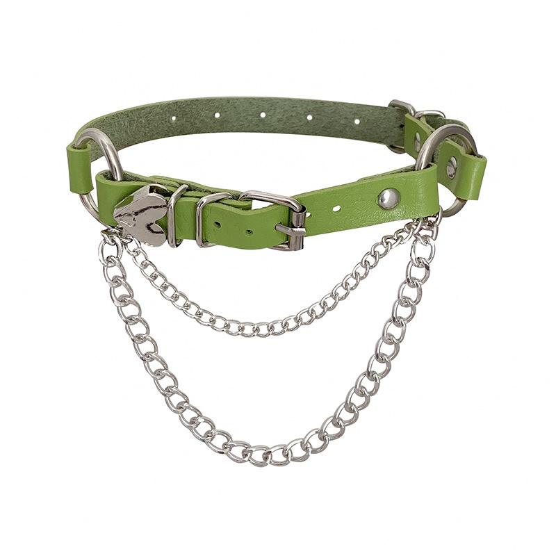 Punk PU leather collar heart-shaped peach heart chain necklace original goth neck chain love exaggerated collarbone chain