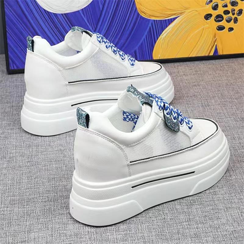 

Модные женские туфли весна-лето 2024 года, белые туфли с толстыми подошвами, увеличивающими рост на 8 см, повседневные спортивные туфли, женские кроссовки 40