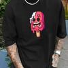 Men's Summer Cotton Fashionable Sports Loose Ice Cream Pattern Print Round Neck Short Sleeved T-shirt Top