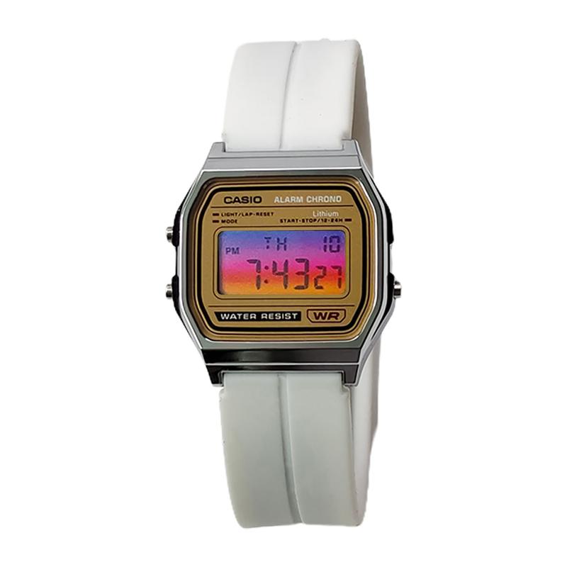 CASIO Customized watch modified series green mirror blue resin case classic retro small square watch F-91WM-2A-BaiSeBiaoDaiZiHuangJianBianBiaoJing