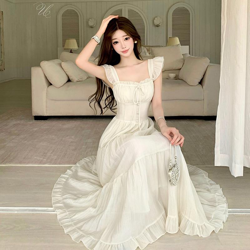 Gentle temperament suspender dress female summer first love pure white moonlight slim waist thin fresh and sweet skirt