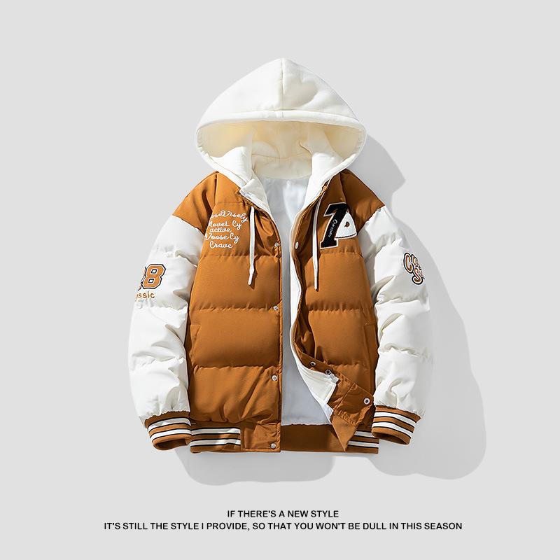 

Men s New Cotton Coat Winter Thickened Down Cotton Coat Fake Two-piece Trendy Hooded Casual Teen Men 4XL