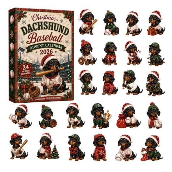 Dog Lover Holiday Advent Gifts 2026 Dachshund Calendar, 24 Days Acrylic Baseball Figures Festive Window Entrance Decor Christmas Countdown Collectible