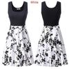 Robe d'été sans manches en coton à imprimé floral rétro pour femme, col rond, style vintage