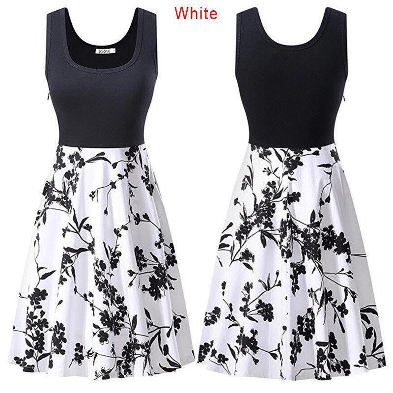 Robe d'été sans manches en coton à imprimé floral rétro pour femme, col rond, style vintage