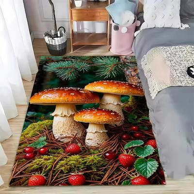 Pilzwald Teppichmatte Teppich Marienkäfer Anime Design Waldboden Natur Inspiriert Heimdekoration für Kinderzimmer Schlafzimmer Bodenmatte