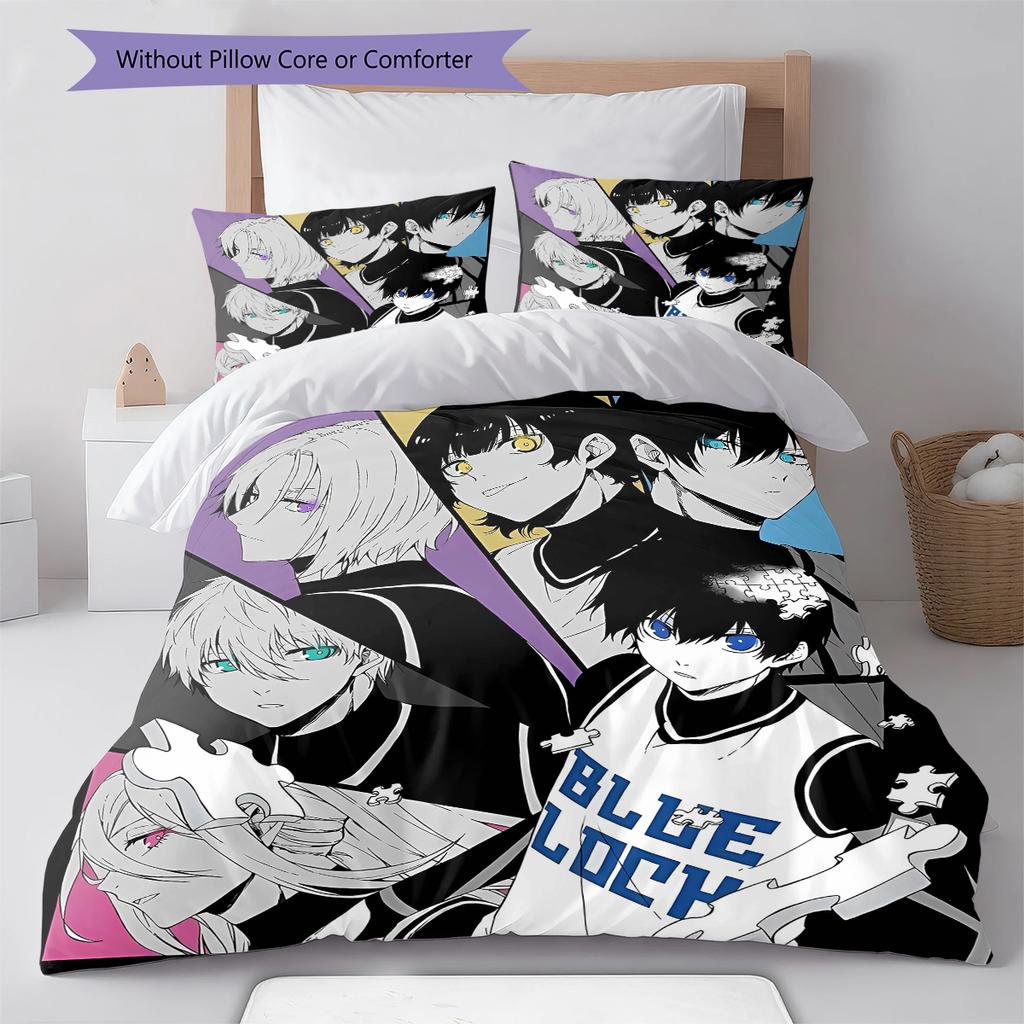 BLUE LOCK Pattern Bedding,Quilt Set Quilt Cover Pillowcase Home Birthday Gift (1 * Duvet Cover + 2 * Pillowcase, Without Core)