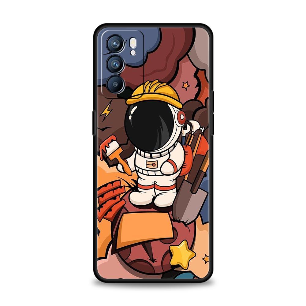Cartoon Cute Cosmonaut Phone Case For Oppo Reno 13 12 11 10 7 F Find X5 X6 A98 A80 A79 A78 A57 A54 A31 A17 Pro 5G Soft TPU Cover