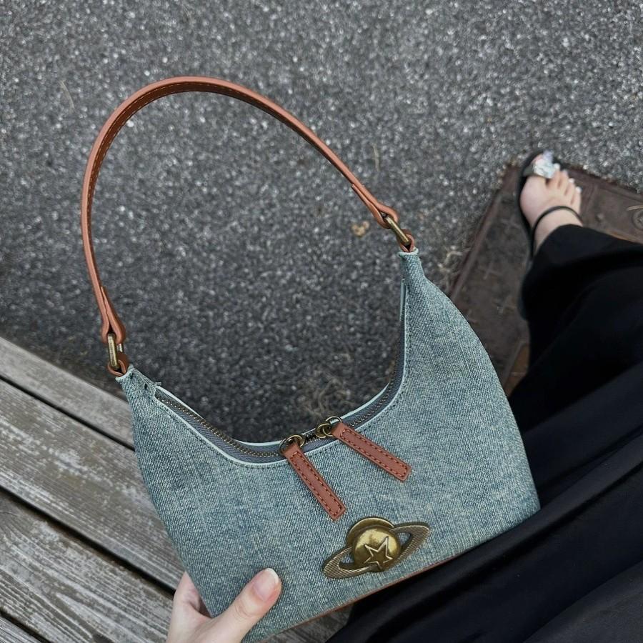 Niche Retro Denim Underarm Bag High Sense Versatile Shoulder Bag Commuter Fashion Handbag Women