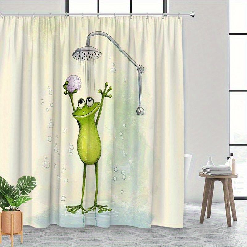 Süßer Frosch beim Duschen Duschvorhang Wasserdicht Leicht zu Reinigen Sichtschutz Druck Cartoon Tier Design Spaß Kinder 12 Haken