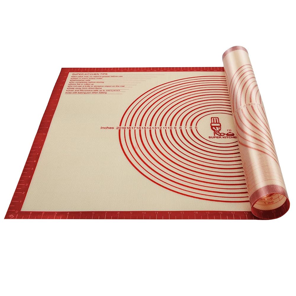 SUPER KITCHEN Super Large Non-Slip Cooking Mat, Food Grade Silicone Baking Mat with Measuring