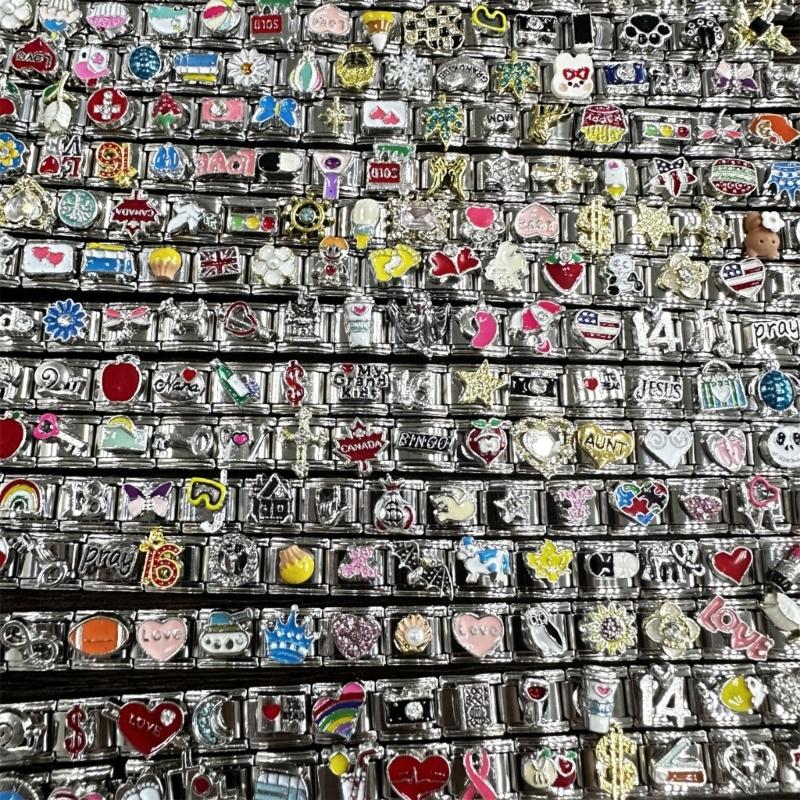 100-teiliges italienisches Charm-Armband-Modul-Set, austauschbare modulare Glieder aus Edelstahl, Komponenten zur Schmuckherstellung