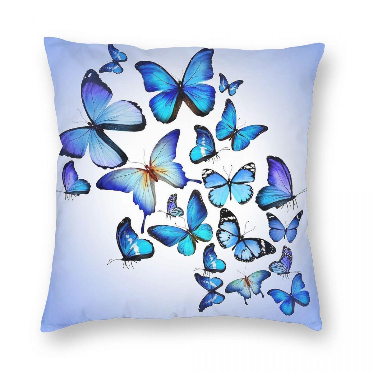 

Blue Butterfly Square Pillowcase Polyester Linen Velvet Creative Zip Decorative Sofa Cushion Cover 30x30cm