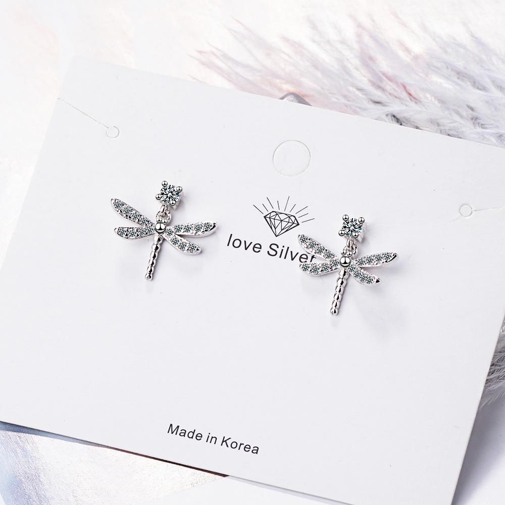 925 Silver Dragonfly Zircon Stud Earrings For Women Elegant Luxury Designer Jewelry Accessories Prevent Allergies