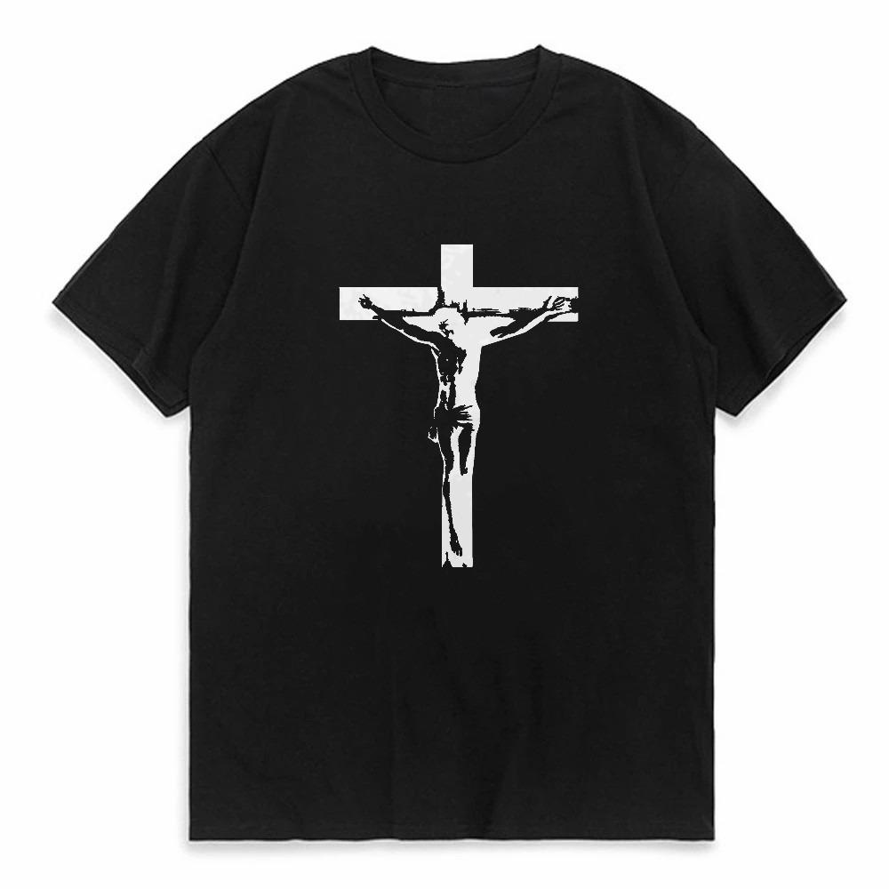 

The Cross of Jesus printed Tshirt round neck short sleeved tee Mens summer fashionable casual sports tshirt Breathable Tees 4XL