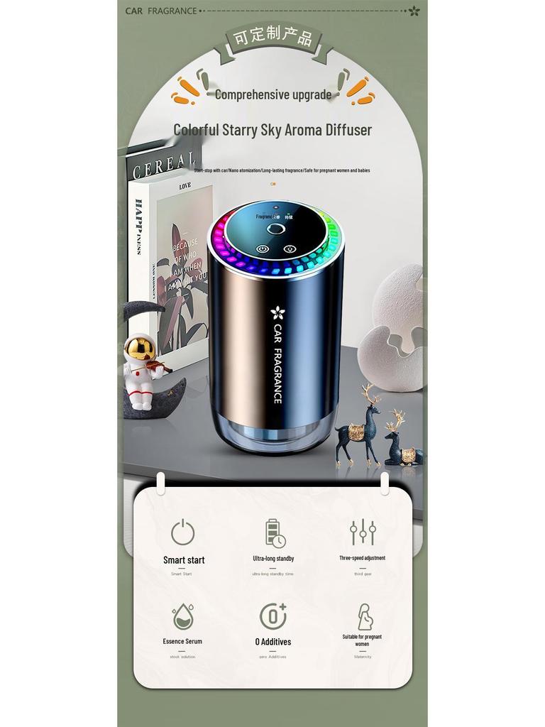 Automatic Car Aroma Diffuser with Aluminum Alloy, Seven-Color Ambient Light, and Starry Sky Ceiling Effect